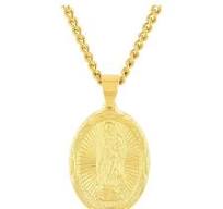 Men's Stainless Steel Gold-Tone Virgin of Guadalupe Medallion Pendant  Necklace