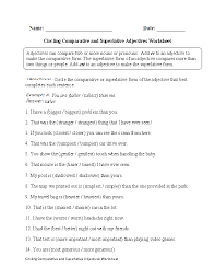 Adjectives Worksheets Comparative And Superlative Adjectives Worksheets Adjective Worksheet Superlative Adjectives Adjectives