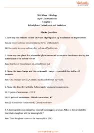 Important Questions For Cbse Class 12 Biology Chapter 5 Principles Of Inheritance And Variation