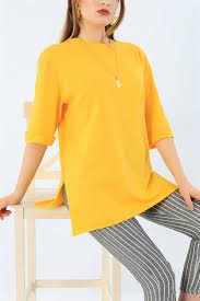 17 95 Tl Sari Duble Kol Yirtmacli Tisort 33837 Modamizbir 2020 Tisort Mankenler Tisort Modelleri