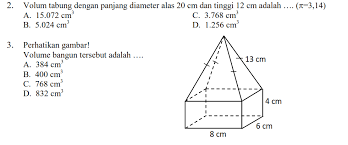= 6m × 2m × 2,5m = 30 m3. Latihan Volume Bangun Ruang Matematika