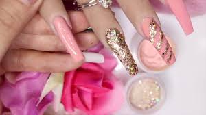 Uñas acrilicas puntas de colores. Unas Acrilicas En Tonos Coral Y Rose Gold Youtube