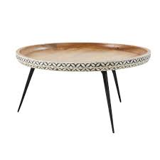 Table Basse Ronde En Manguier Massif Sculpte Et Metal Noir Krishna Maisons Du Monde Table Basse Ronde Table Basse Idee Table Basse