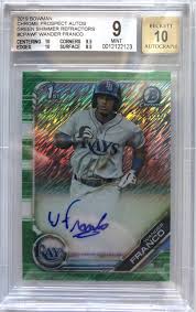 In 2018, he made his professional debut with the princeton rays and won the appalachian league player of the year after hitting.374 with 11 home runs. Wander Franco 2019 Bowman Chrome Prospect Autographs Green Shimmer Refractors Cpawf Rc 99 Bgs 9 Pristine Auction