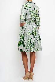 Samantha Sung Lily Print Shirtwaist Cotton Dress - Light Gray On Garmentory In 2021 Dresses Cotton Dresses Shirtwaist