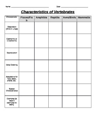 classifying vertebrates chart