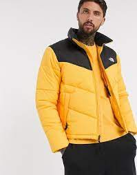 The North Face Saikuru Puffer Jacket In Yellow Asos North Face Puffer Jacket Puffer Jackets Puffer Jacket Outfit