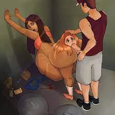 1boy 2019 2girls anal vore back alley baseball cap belly big  belly blowjob brown hair clothing dark-skinned female drooling fellatio  female femdom femsub freckles human human only large breasts