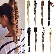 In order for the hairstyle to look neat from the front, gather the front section of hair and secure it in the back with a bobby pin. Long Fishtail Braided Fishtail Fishbone Ponytail Hair Extensions Clip In Human Hair Ponytail Hairpiece Black Blonde Wish