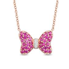 Only 1 available and it's in 2 people's carts. Mickey Mouse Minnie Mouse Garnet And Diamond Accent Bow Necklace In 10k Rose Gold 17 3 Peoples Jewellers