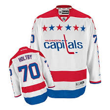 The jerseys are blue featuring a white w in the middle with three red stars. Washington Capitals 70 Men S Braden Holtby Reebok Authentic White Third Jersey Size S 46 4xl 60