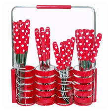 Sangat cocok untuk melengkapi ruang makan cutlery set ini juga dilengkapi rak stainless untuk menempatkan masing2 sendok dan garpu ruang makan jadi lebih rapih dan indah dengan. Sendok Makan Polkadot Set 24pcs Maju Jaya Grosir Lazada Indonesia