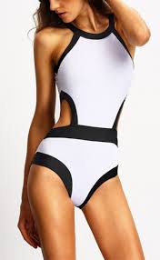 Black And White Monokini Swimsuits Contrast Trims Keyhole Back Swimsuit Black And White Swimsuit White Swimwear White Swimsuit