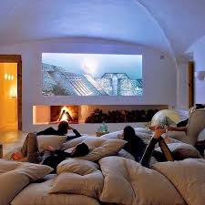 Look at those luxury curtains with yellow edgings one either side of your big screen. Spare Room Ideas You Must Try Home Cinema Room Spare Room Cinema Room