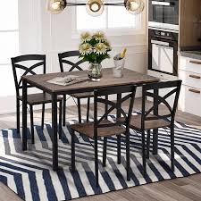 Tobias chair transparent chrome plated industrial kitchen. Hommoo Modern 5 Piece Dining Table Set Wooden Industrial Kitchen Table And 4 Ergonomic Chairs For Dining Room Furniture Brown From Walmart Accuweather Shop