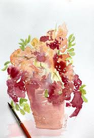 A pot of Nemesia that bloomed all summer in the garden. I painted it while  enjoying a cuppa and the sunshine.