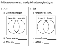 Greatest Common Factor Worksheets