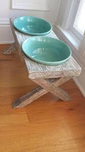 Xl Elevated Raised Dog Bowl Feeder Farm Table Whitewashed Distressed Wood Ceramic Bowls 22 X10x12 Diy Dog Stuff Dog Feeding Station Dog Bowls