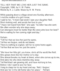 Old Time Song Lyrics For 53 Tell Her That We Love Her Just The Same