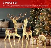3-Piece Large Lighted Christmas Deer Family Set 5Ft Outdoor Yard Decoration  with LED Lights, Stakes, Zip Ties -Gold