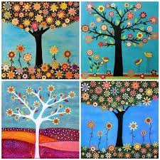 Collage Trees Print Set Home Decor Mixed Media Art Nature Art Art Print Set Paintings Art Prints Tree Painting