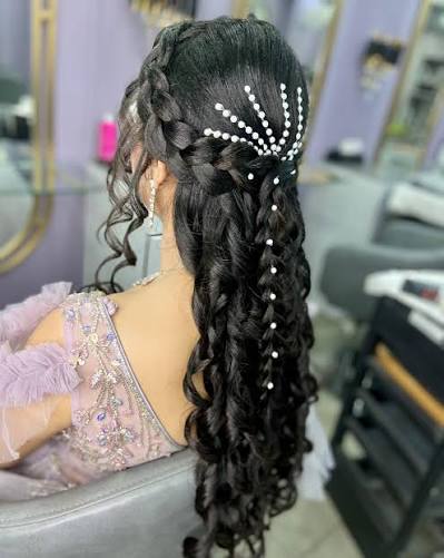 🌹❤️double dutch braid open hair curly for wedding Hair - Rajuhairstylist | | | | Creating a double Dutch braid open hairstyle with curls for a wedding can be a beautiful and
