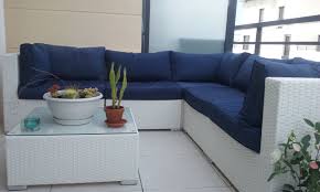 Résine tressée polyethylène résistante aux uv, coloris noir, fibre tressée à la main, maille plate à l'aspect rainuré coussins : Napoli Salon De Jardin En Resine Tressee Alice S Garden Blanc Coussins Marine 5places 2 Fauteuils S Fauteuil Sans Accoudoir Fauteuil Angle Canape Angle
