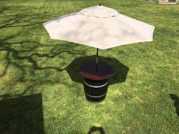 Our market umbrellas that come in this cocktail table with umbrella kit are available in different colors to match your events needs. Wine Barrel Cocktail Table Wood Top W Umbrella Rental Taylor Rental Party Plus