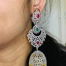 Stunning Earrings With American Diamonds Ruby S Pearls Etsy Handmade Crystal Jewelry Indian Jewelry Big Earrings Gold