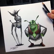Artist Creepyfies 31 Of Your Favorite Cartoon Characters And They Will Give You Chills Creepy Drawings Shrek Drawing Easy Drawings