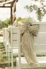 Burlap Lace And Baby S Breath Bow Wedding Aisle Decor Simple Rustic Elegance By Ti Burlap Lace Wedding Wedding Aisle Decorations Wedding Chair Decorations