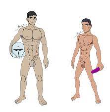 2boys balls big penis blue eyes blue hair brown eyes brown hair  erection ezra bridger kyuuchan99 looking at viewer muscular muscular male  nude penis pose pubic hair scar short