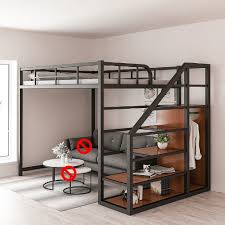 Adult Metal Loft Bed With Stairs