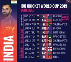 India Team Schedule Fixture Time Table For Icc Cricket World Cup 2019
