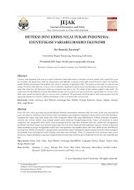 Pdf Deteksi Dini Krisis Nilai Tukar Indonesia Identifikasi Variabelmakro Ekonomi
