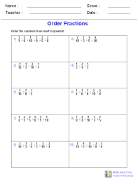 Fractions Worksheets Ordering Fractions Worksheets