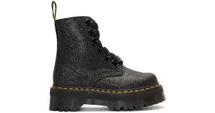 Dr Martens Satin Black Glitter Molly Platform Boots Lyst Our chunky glitter finish makes the towering molly boot even harder to miss. dr martens black glitter molly platform boots
