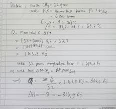 Kalor pembentukan adalah kalor yang dilepas atau dibutuhkan apabila 1 mol senyawa terbentuk dari â€¦. Pembakaran 32 Gr Metana Dalam Kalorimeter Mengakibatkan Suhu Air Kalorimeter Naik Dari 24 8 C Brainly Co Id