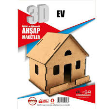 Karton, yapıştırıcı, tahta çay karıştırma çubuğu, makas, maket bıçağı. Alsa Is Teknik 3d Ahsap Maket Ev