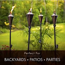 Mount tiki torch holders to the outside of the deck rail so that: Buy Dusq 4 In 1 Outdoor Garden Torches Tiki Torch Use With Regular Or Citronella Torch Fuel 4 Pack Caramel Online In Indonesia B076dq8sp9