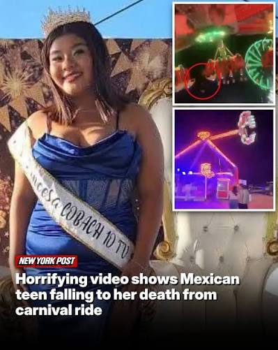 A Mexican teenager died after falling from a carnival ride, with horrific video showing her flying out of her seat as the ride reached full speed. Gabriela Rodriguez Tezoco, 18, died on