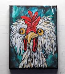 Cute Chicken Art Original Acrylic Painting On Canvas Whimsical Animal Wall Art Whimsical Paintings Art