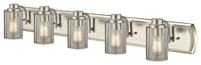 Winslow vanity light is perfect in several aesthetic environments, including traditional and transitional. Industrial Seeded Glass Bath Light Satin Nickel 5 Light Transitional Bathroom Vanity Lighting By Destination Lighting Houzz