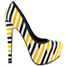 Black And White Striped Platform Heels Entertain Your Audience In The Pop By Taylor Says This Playful Pump Features A Black And Yellow St Yellow Womens Shoes Black Pumps Heels Black Platform Shoes