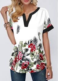 Floral pattern stock photos and images. Split Neck Large Floral Print White Blouse Modlily Com Usd 27 01 Top Shirt Women Floral Print Blouses Clothes