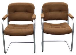 Mid Century Modern Vintage Brown Tweed Chrome Cantilever Arm Chairs A Pair Mid Century Modern Vintage Brown Armchair