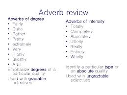 Adverbs of degree are usually placed before the adjective, adverb, or verb that they modify, although there are some exceptions. Adjectives Adverbs Dont Talk To Jenny Shes Angry