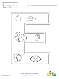A simple lowercase letter tracing page with opportunity for children to make their own on the last line. Letter E Coloring Page All Kids Network