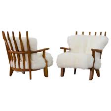 Guillerme Et Chambron Pair Of Armchairs With White Fur Circa 1950 1stdibs Com Modern Sofa Chair Furniture Brown Leather Recliner Chair