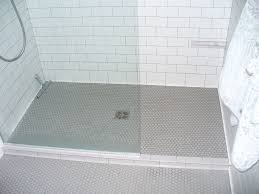 Penny Tile Floor Bathroom Contemporary With Glass Wall Gray Floor Modern Open Shower Penny Tile R Penny Tiles Bathroom Penny Tiles Bathroom Floor Tile Bathroom